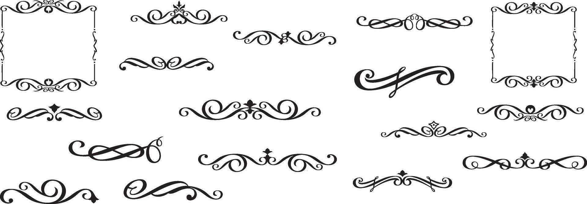 a set of decorative elements, including a scroll, a frame, and a scroll vector