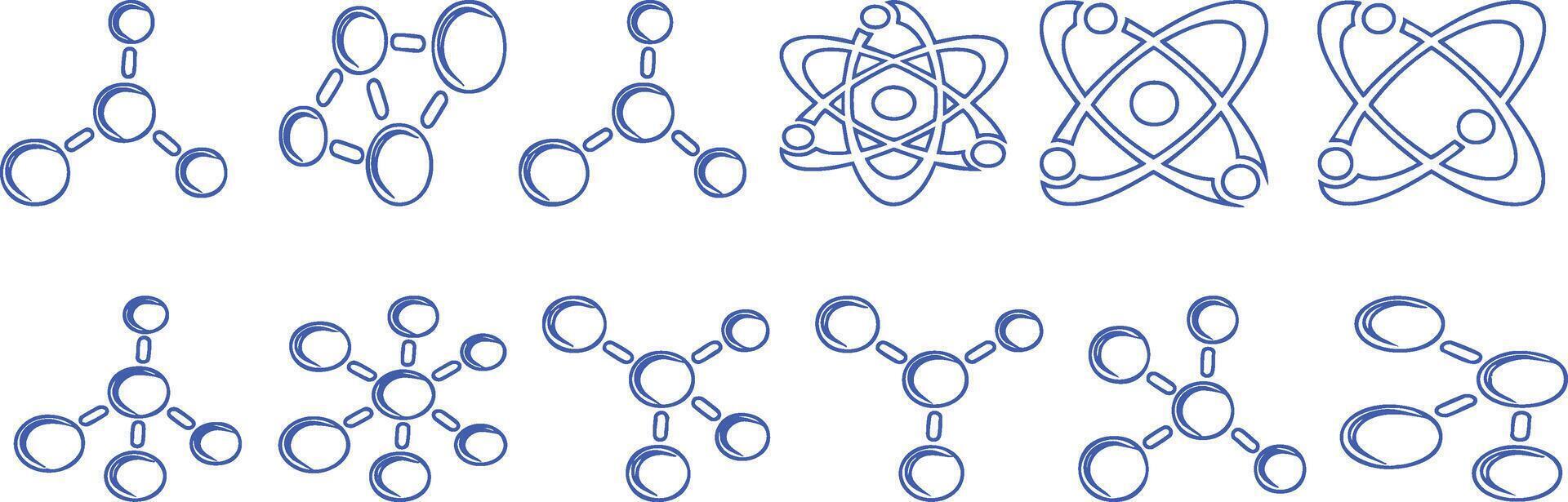 a set of blue and white molecular structures vector