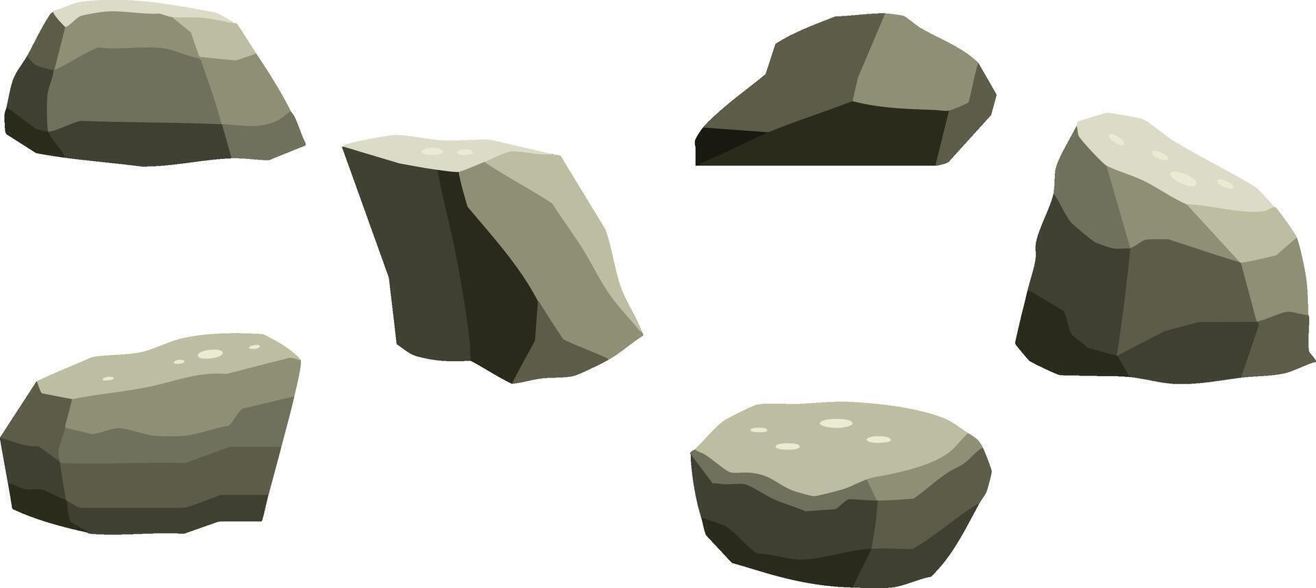 a set of stone rocks in different positions, stones isolated on white background vector
