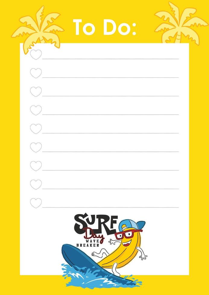 to do list template for kids banana style vector