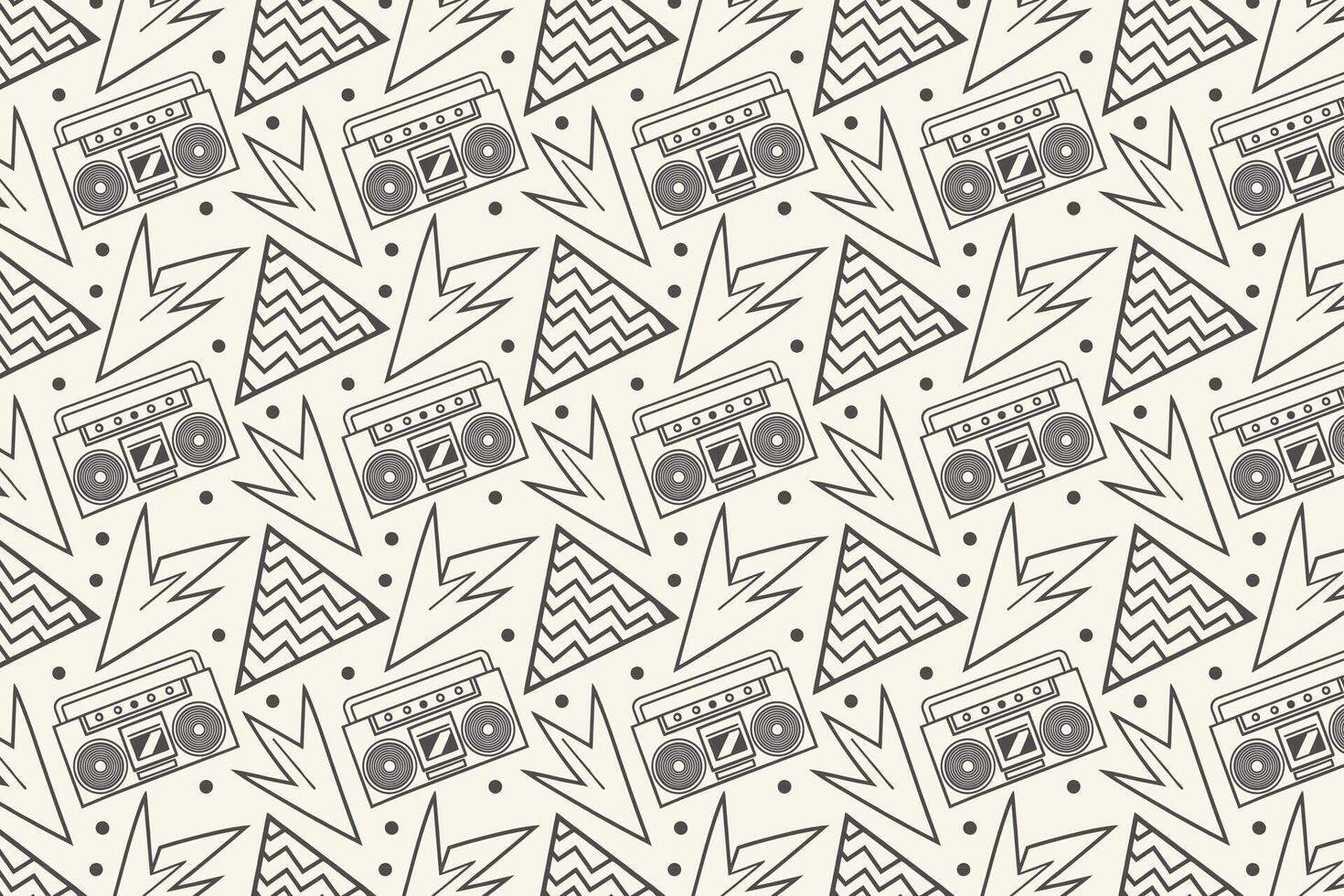 a pattern with a boombox and other items vector