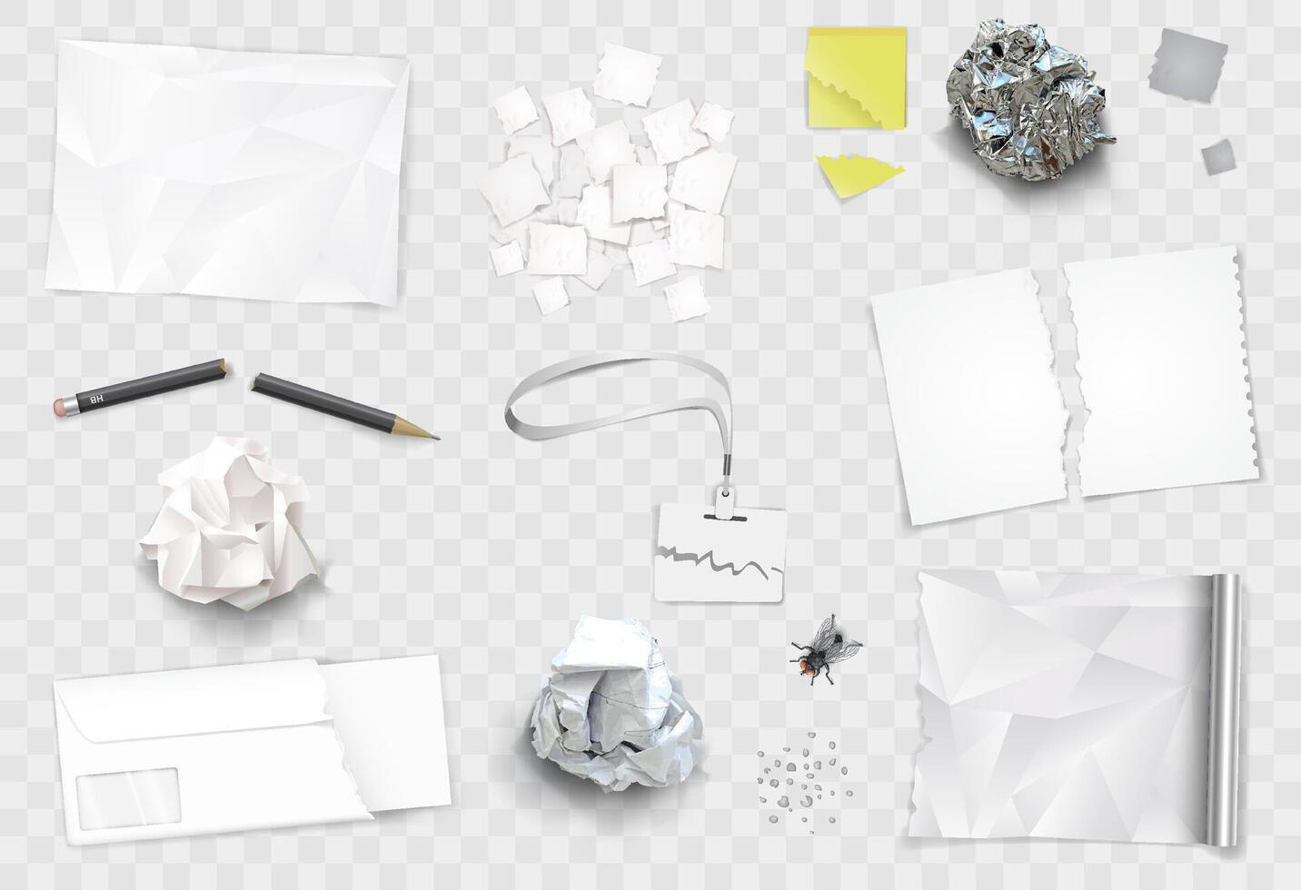 Set creasy paper sheets and pen vector