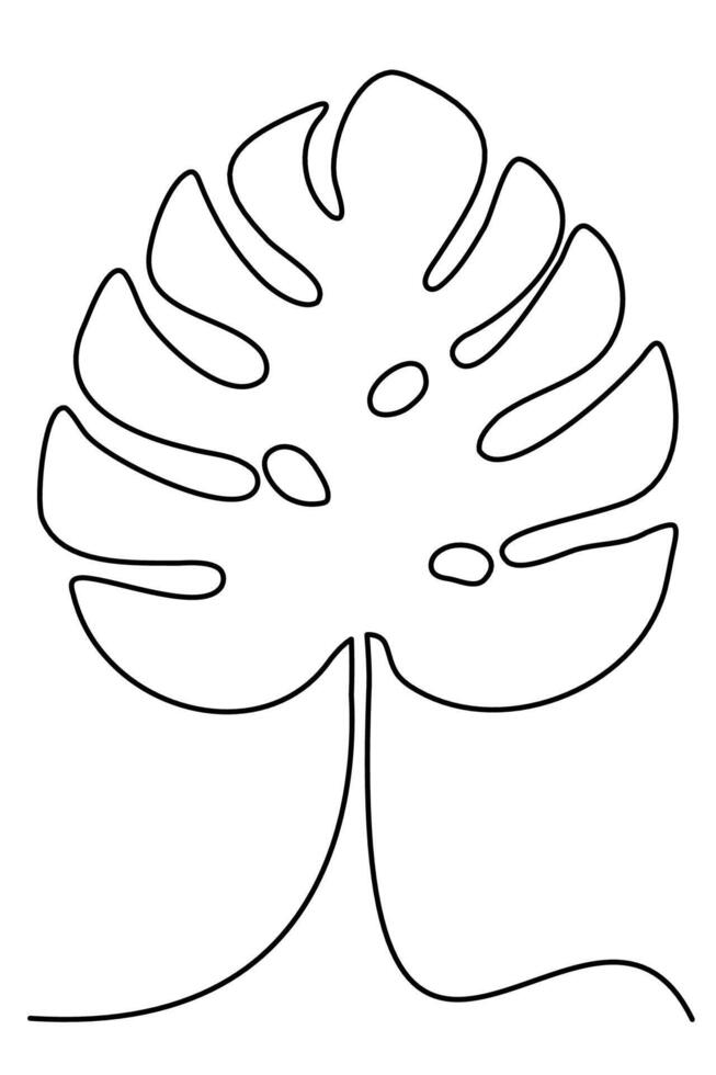 Tropical line art monstera leaf, hand-drawn contour collection, exotic doodle t-shirts plants, vacation merchandise card design, summer outline tote bags prints, travel notebooks illustration vector