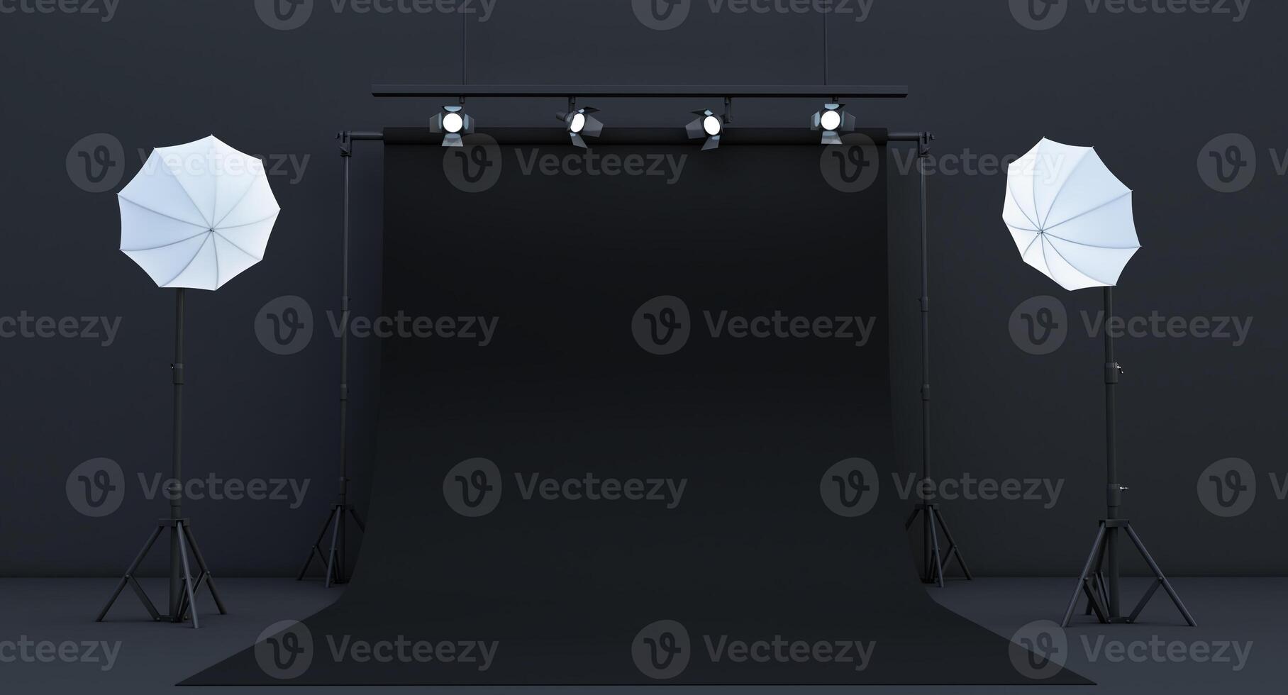 black Photography studio, photo studio with lighting equipment
