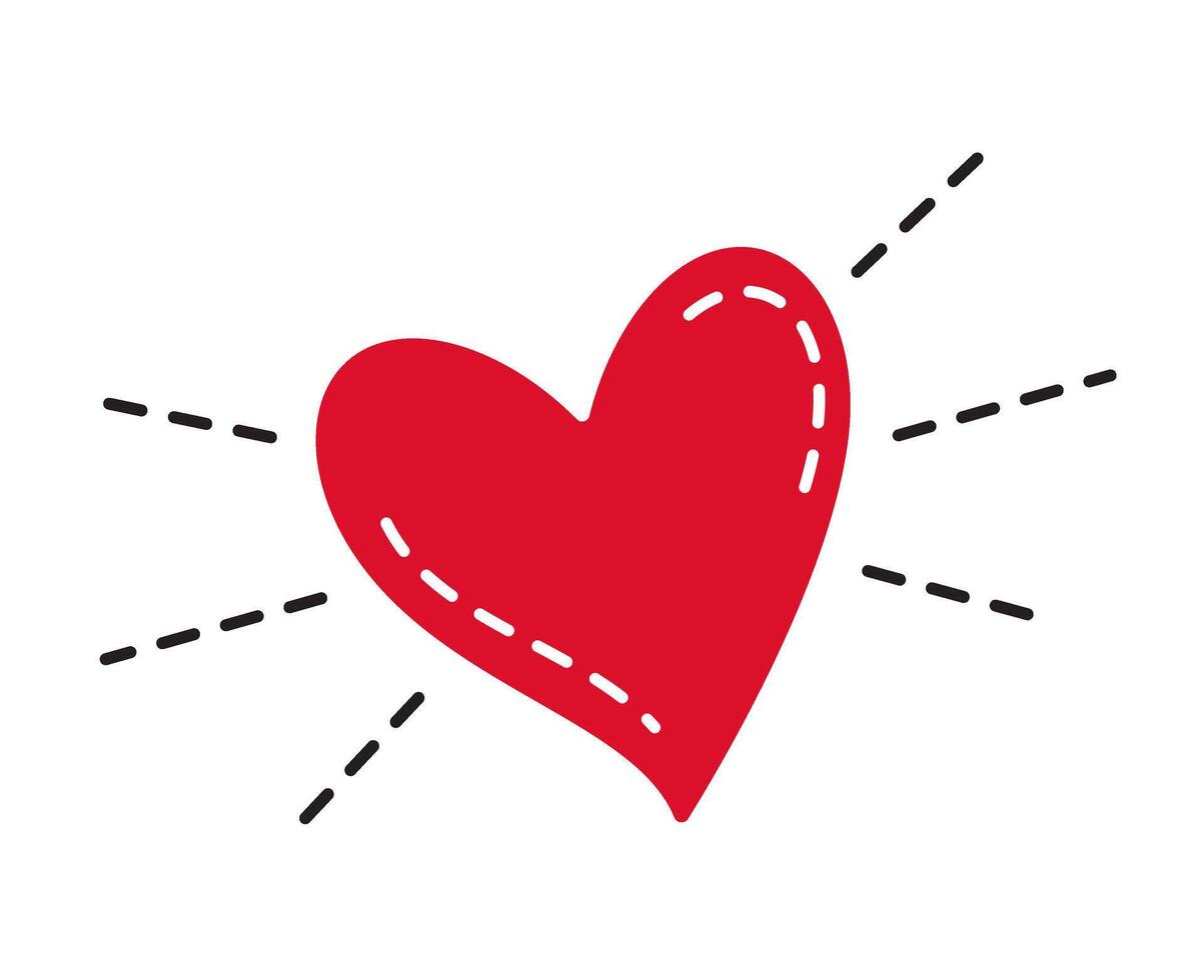 Sparkling heart with rays doodle style Hand drawn trendy flat style love isolated icon Romantic symbol of love for web graphic design poster tattoo Valentines Day card line art illustration vector