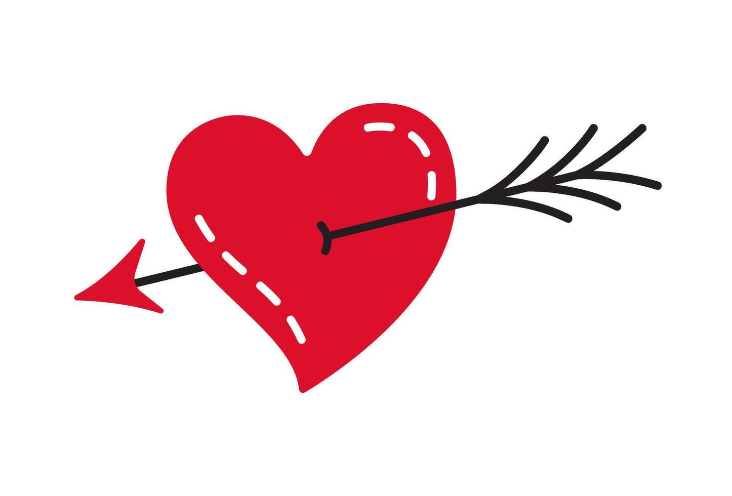 Heart pierced with arrow doodle style Hand drawn trendy flat style love isolated icon Romantic symbol of love for web graphic design poster tattoo Valentines Day card line art illustration vector