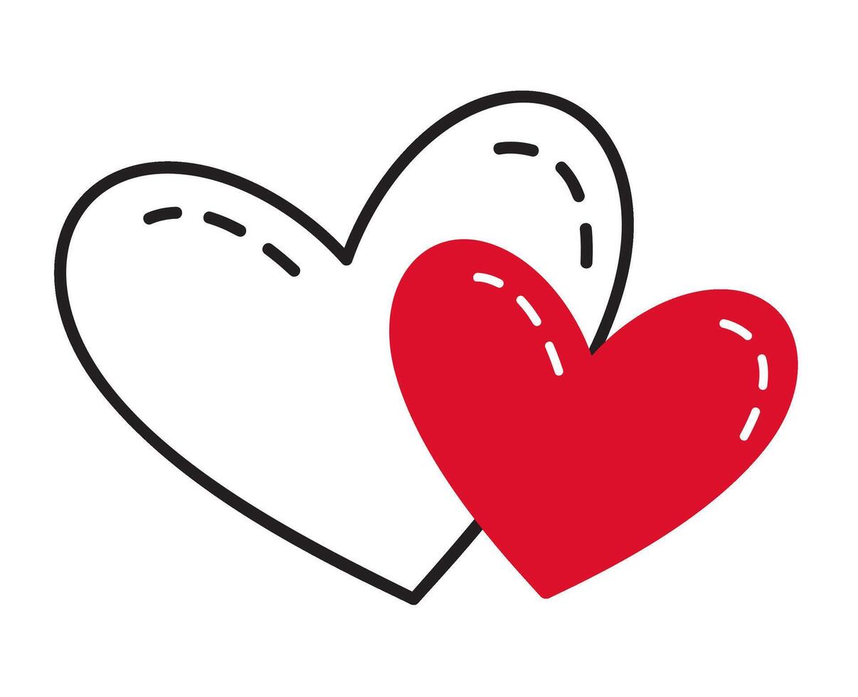 Two hearts doodle style. Hand drawn trendy flat style love isolated icon Romantic symbol of love for web graphic design poster tattoo Valentines Day Greeting card line art illustration vector