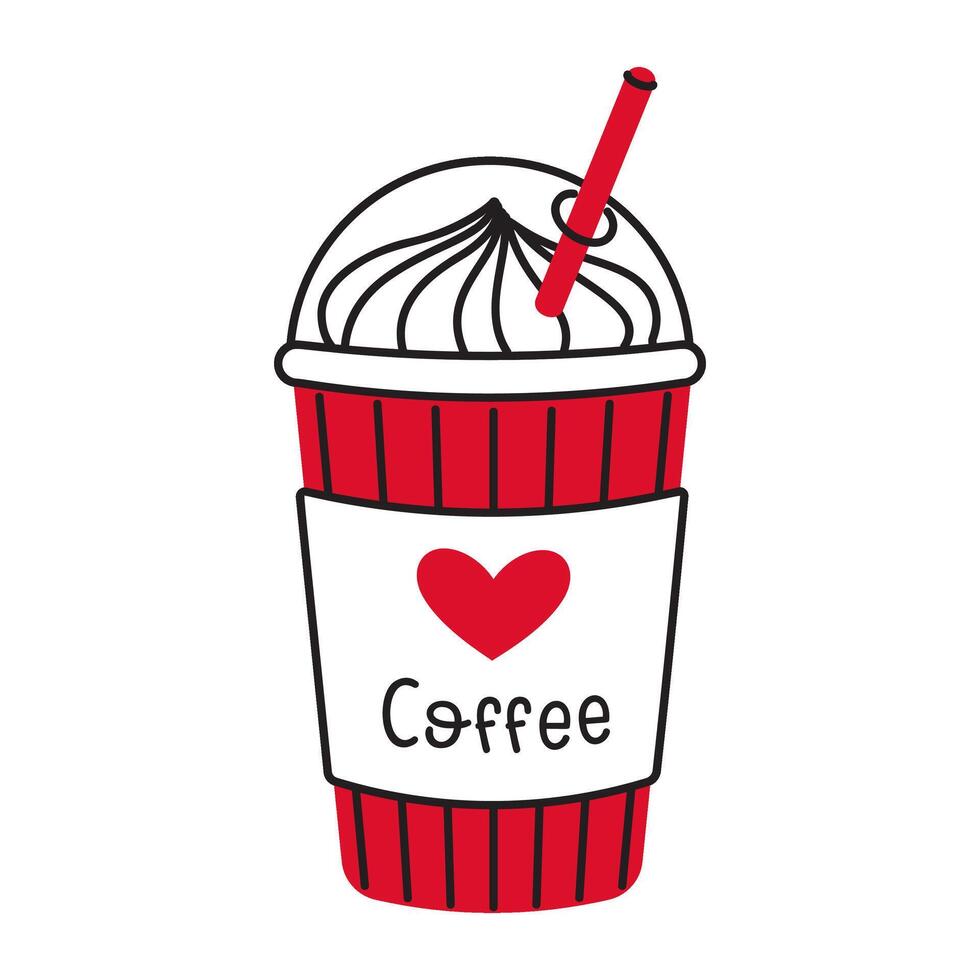 Love coffee doodle style Hand drawn trendy flat style love isolated icon Romantic symbol of love for web graphic design poster tattoo Valentines Day Greeting card line art illustration vector