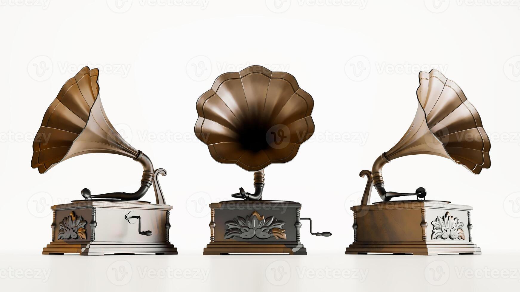 set of 3D vinyl record player isolated on white background, 3D render photo