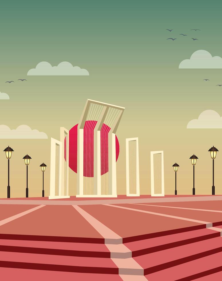 Language Martyrs Memorial in Dhaka with cloudy background vector