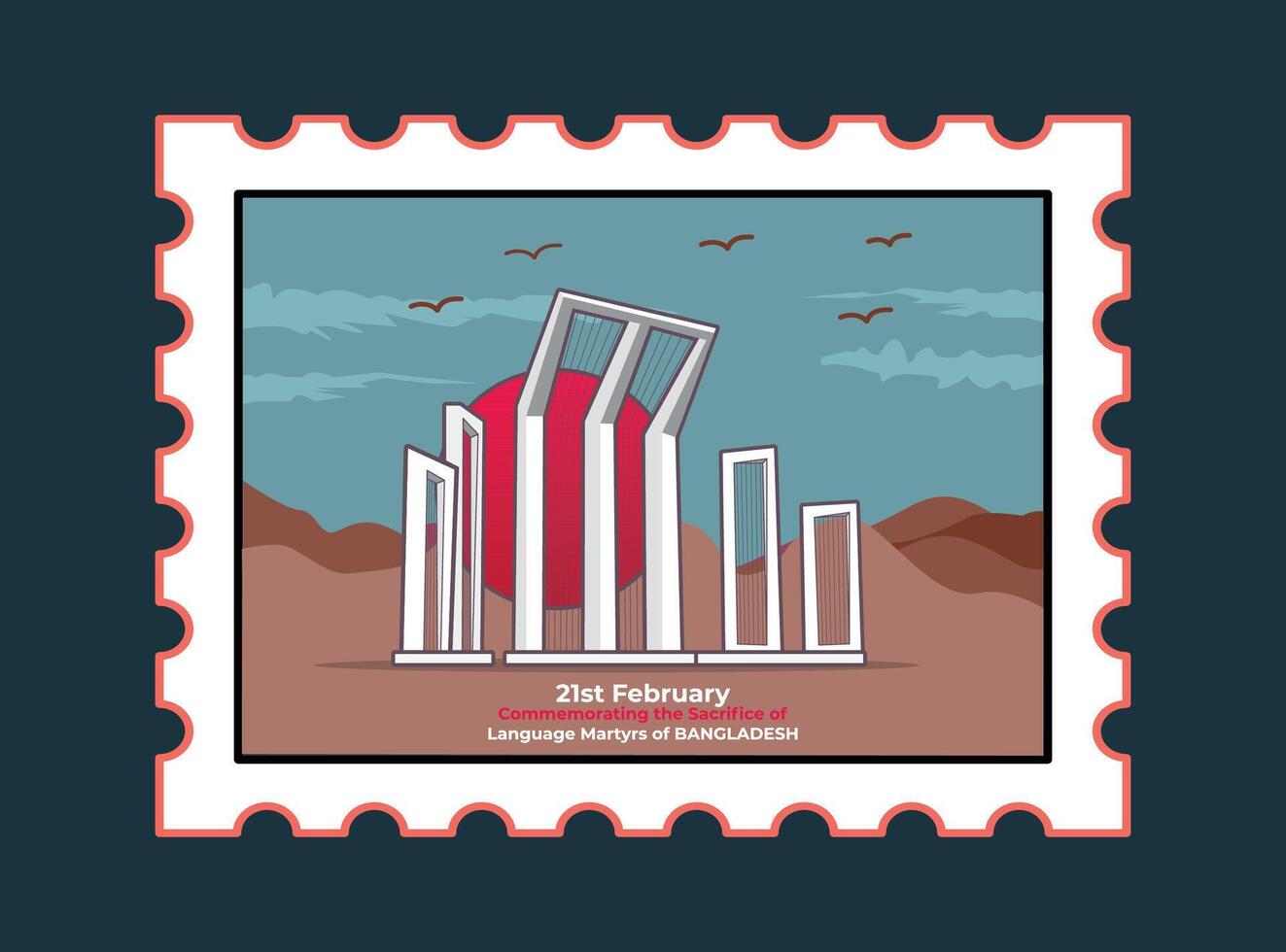 Shaheed Minar Bangladesh inside postage Stamp vector