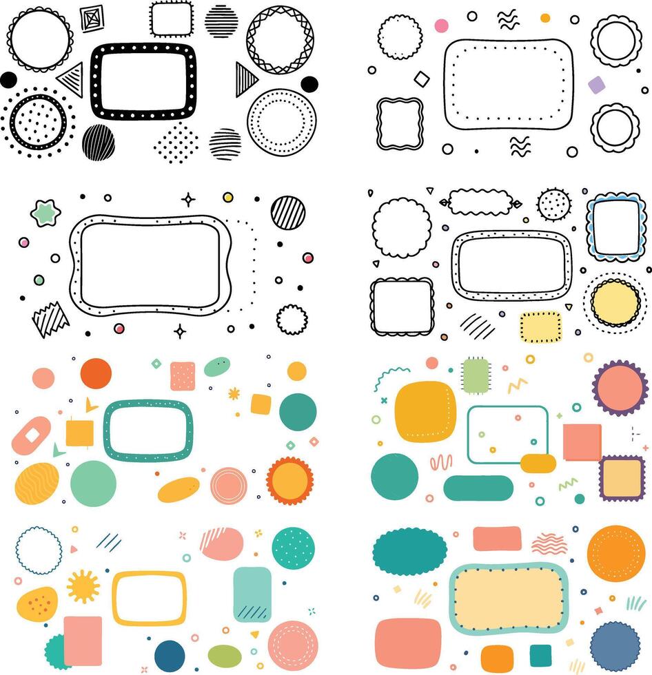 Decorative Doodle Frames and Shapes Collection - Black and White Color vector