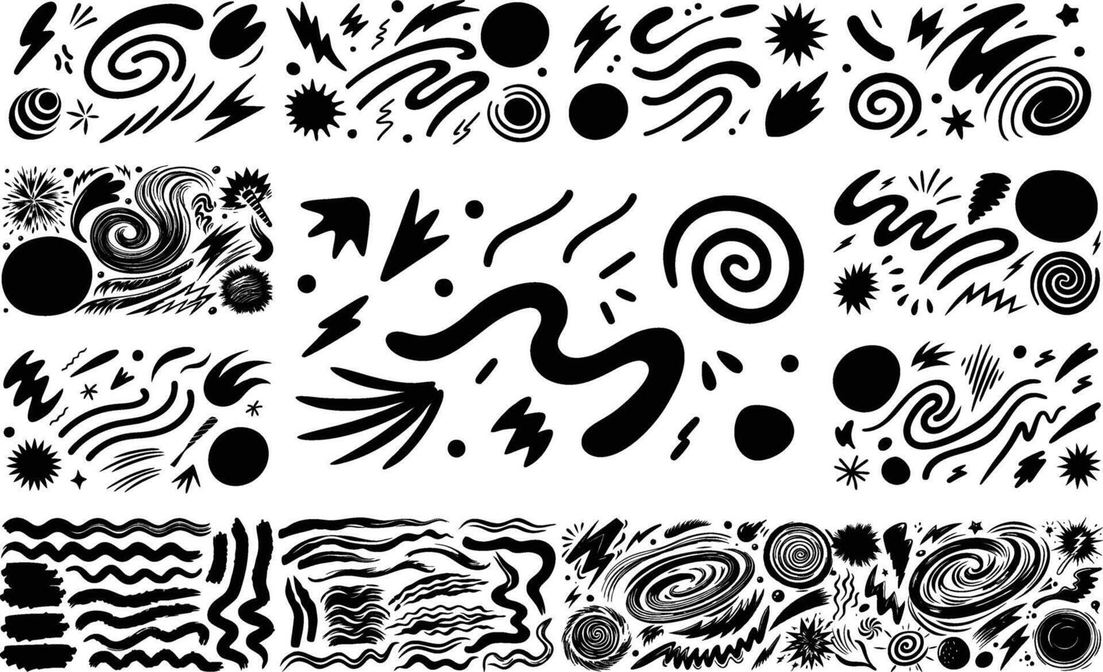 Abstract Black Brush Strokes and Dynamic Shapes Collection vector