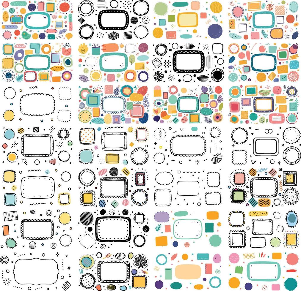 Decorative Frame and Shape Doodle Collection - Colorful and Black and White vector