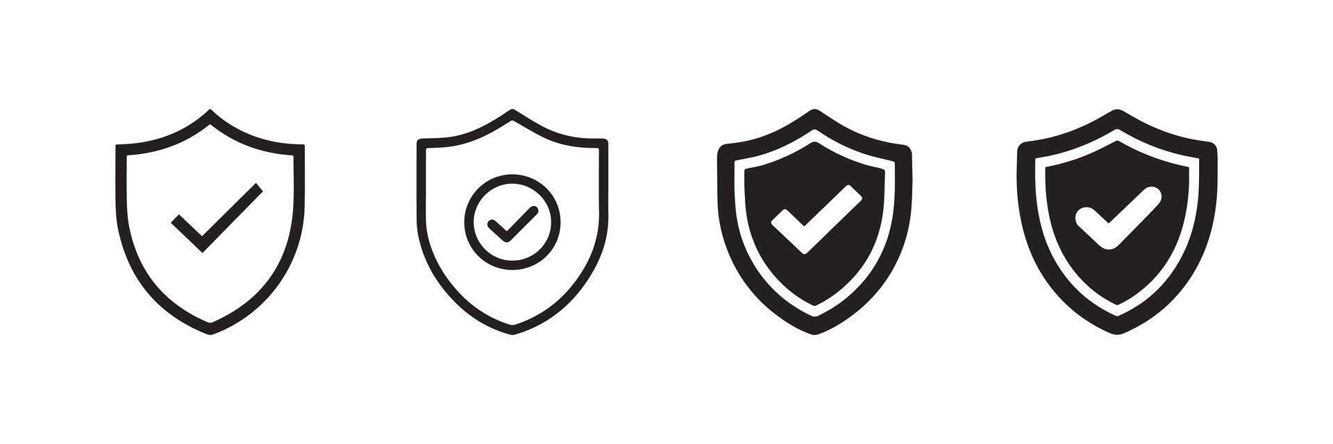 Shield Check Mark Icon Set Security Protection and Verified Badge vector