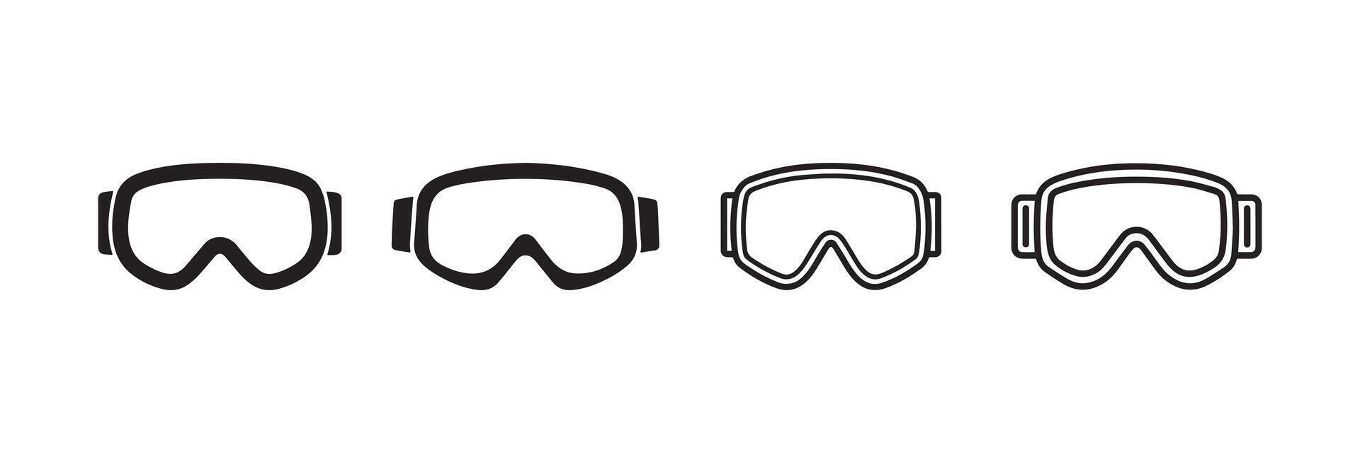 Ski and Snowboard Goggles Icon Set Black and Outline Illustration vector