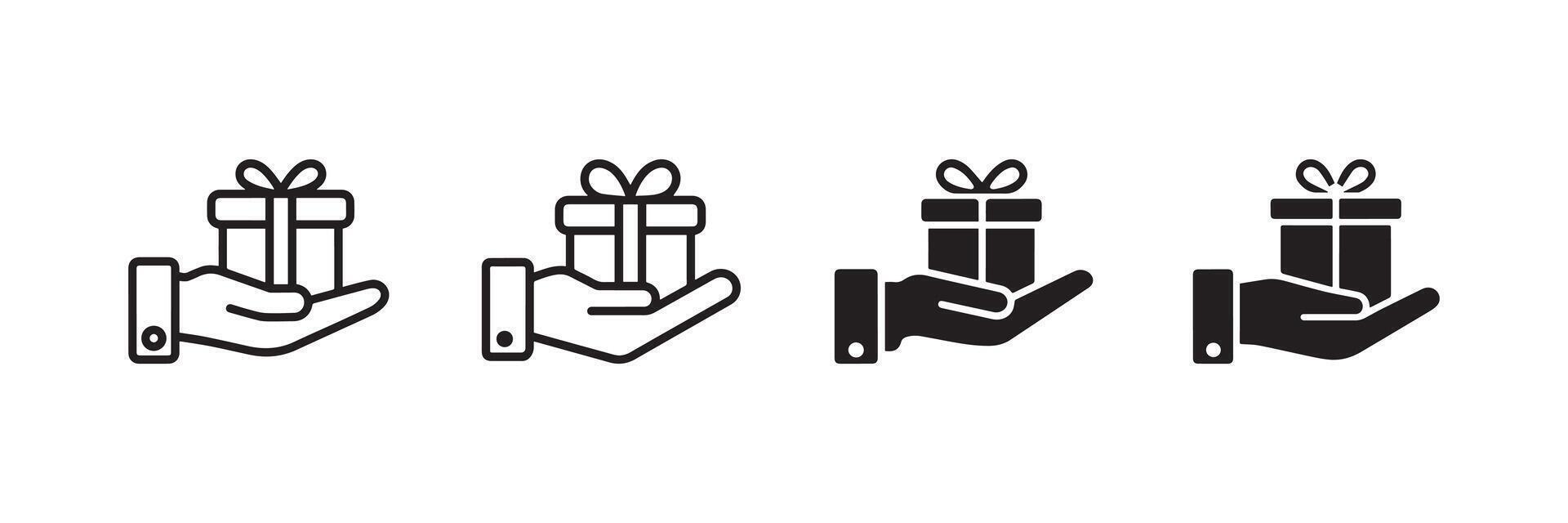 Hand Holding Gift Box Icon Set Charity Donation and Present Symbol vector