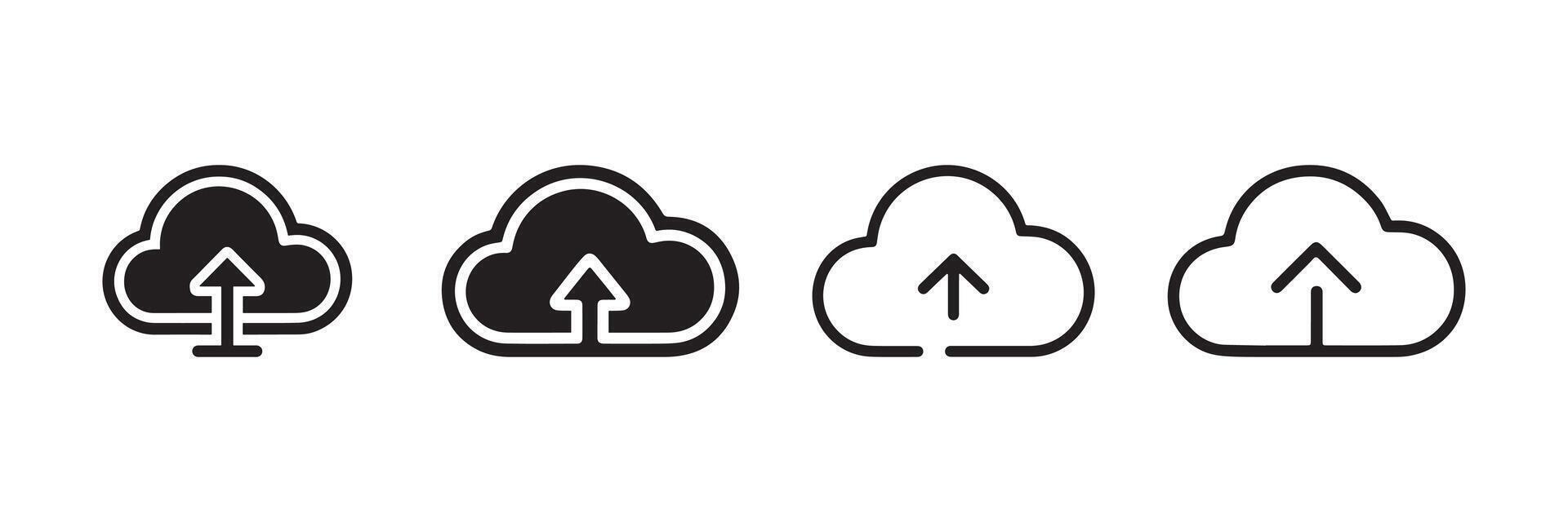 Cloud Upload Icon Set Black and Outline Style Digital Data Storage Symbol vector
