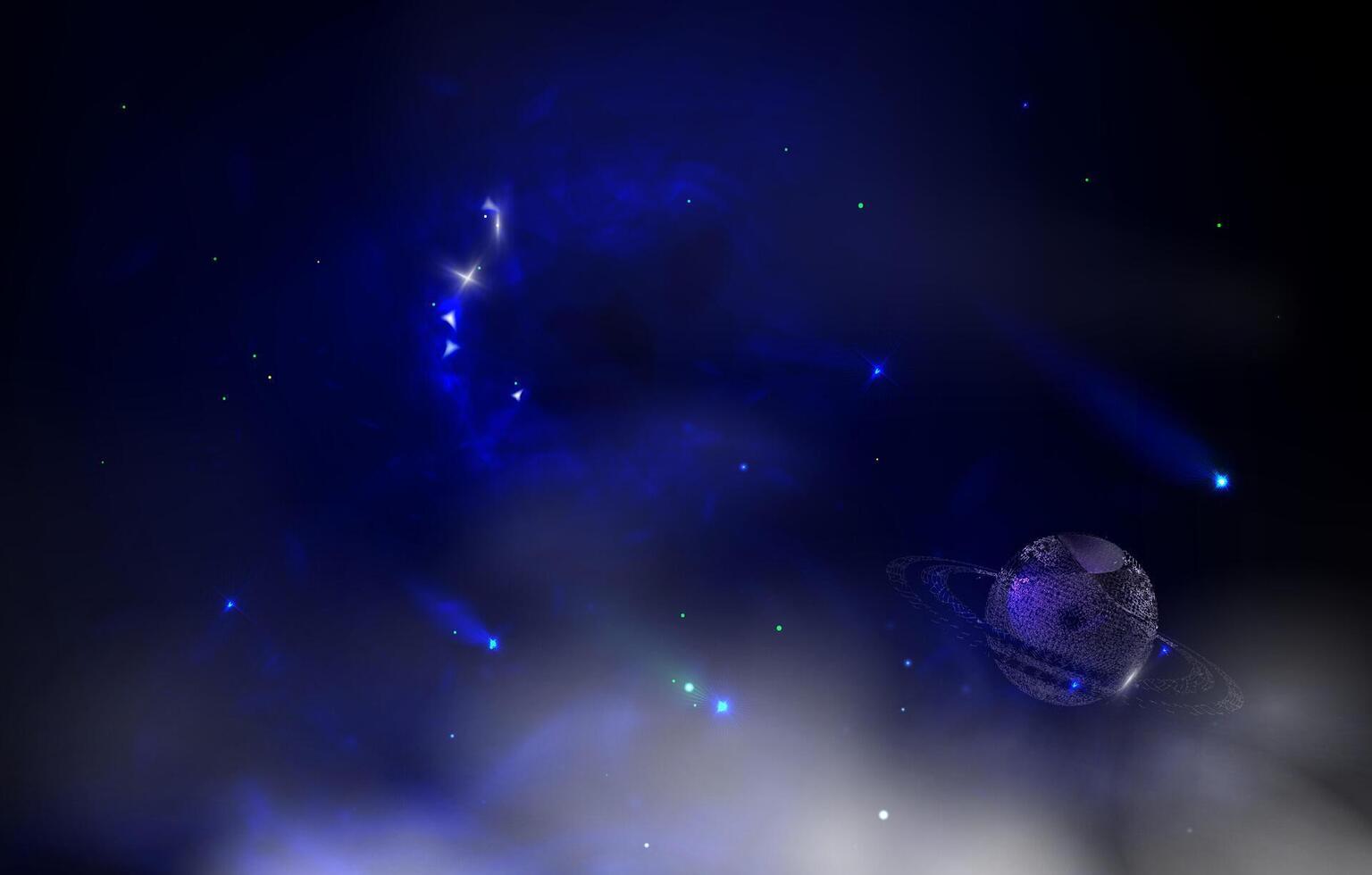 Abstract futuristic background with black hole and 3d planet with orbit. Cosmic Nebula and Ringed Planet vector