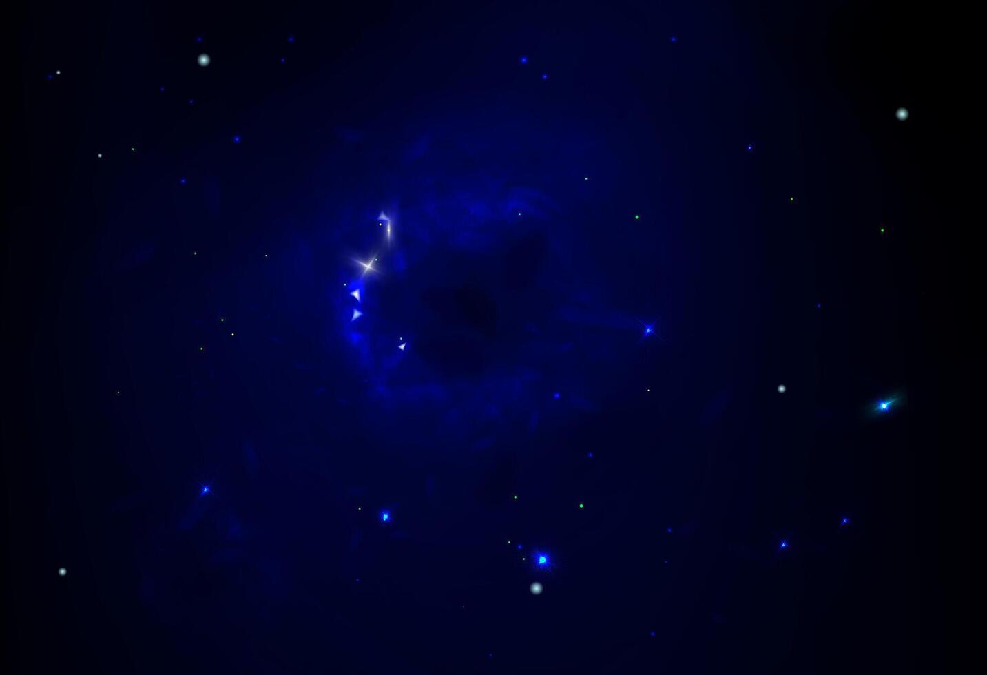 Cosmic Blue Nebula. Abstract blue futuristic background with black hole and stars vector