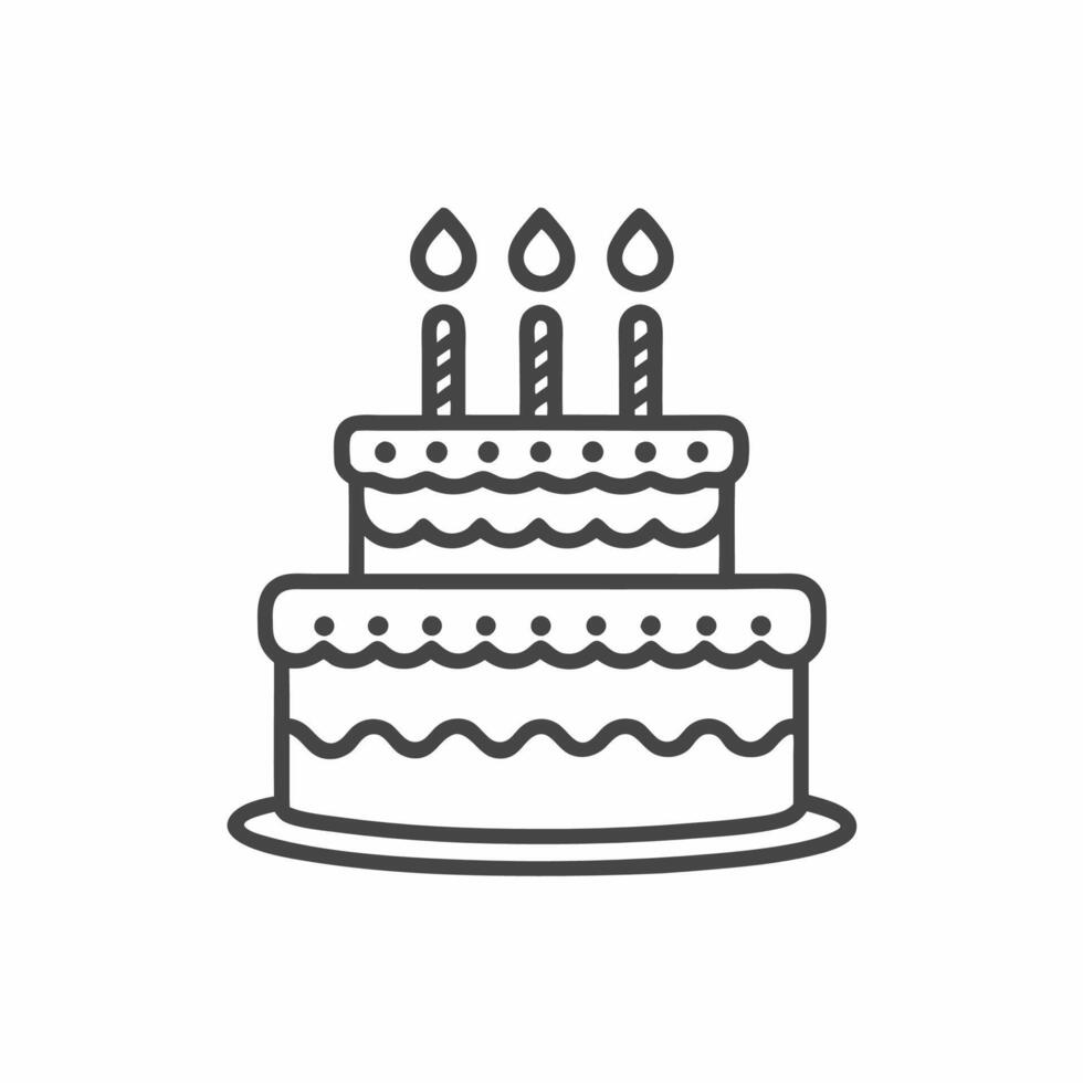 The illustration showcases a delightful two-tiered birthday cake adorned with vibrant icing and three flickering candles atop vector
