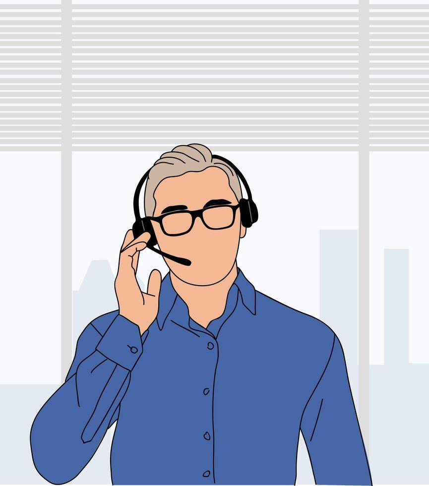 Business man Customer service, call center agent. Online technical support, Hotline operator, virtual assistant, office worker with headset. vector
