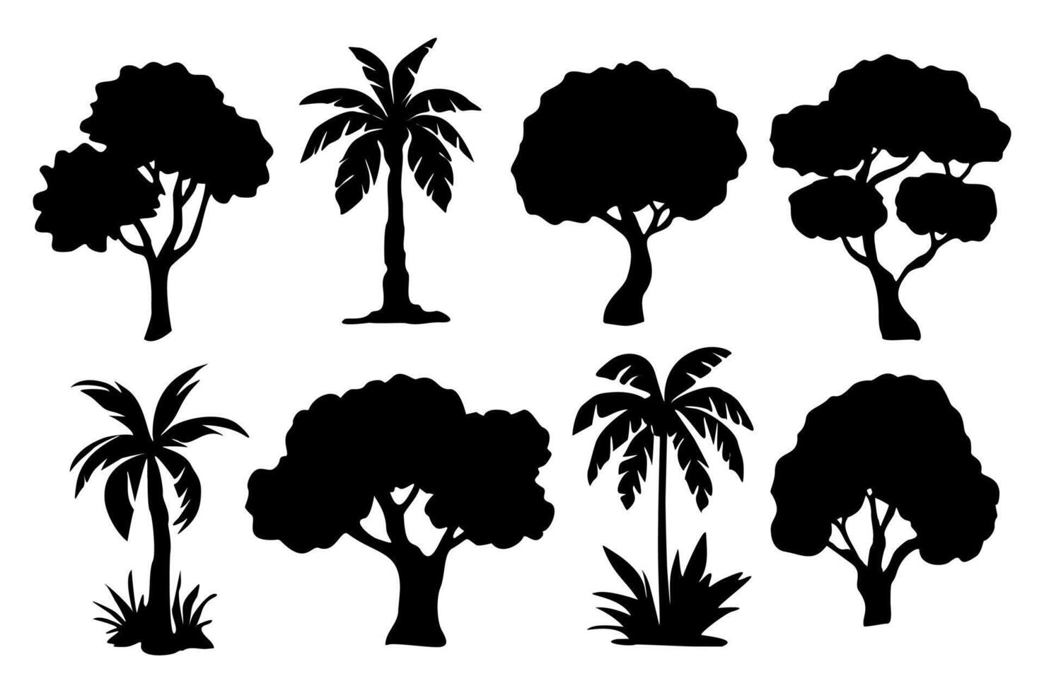 Set of different tree black silhouettes vector