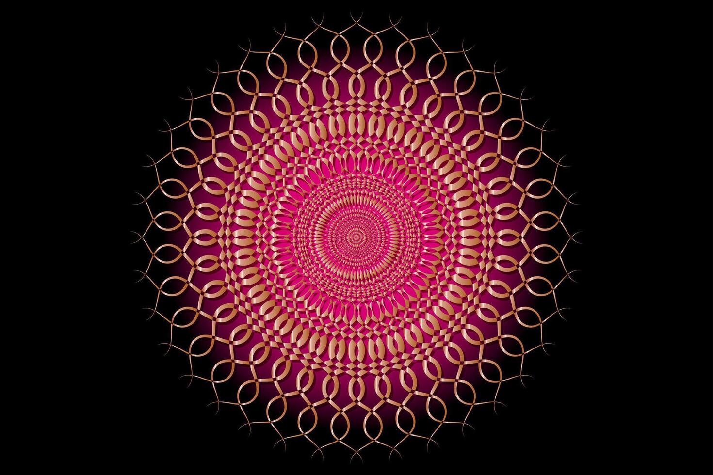 Sacred Mandala floral texture, decorative round gold frame. Circle border template, Black background vector