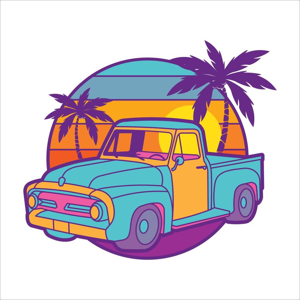 Retro classic pick up truck vector