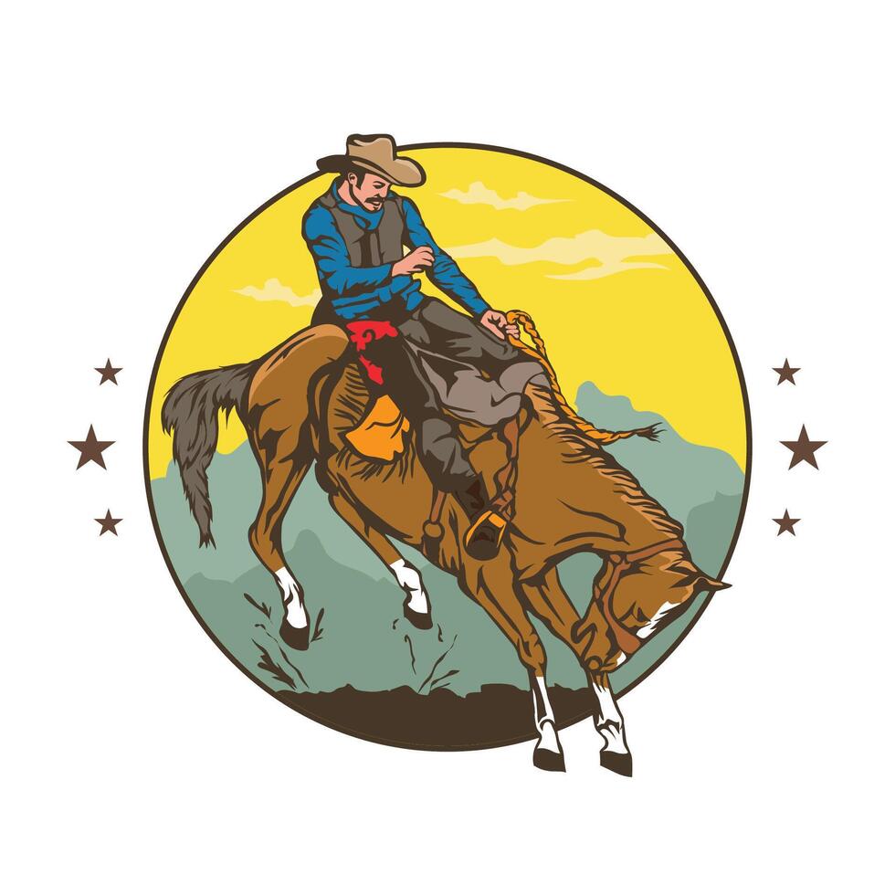 Rodeo rider in retro color design, perfect for t shirt design vector