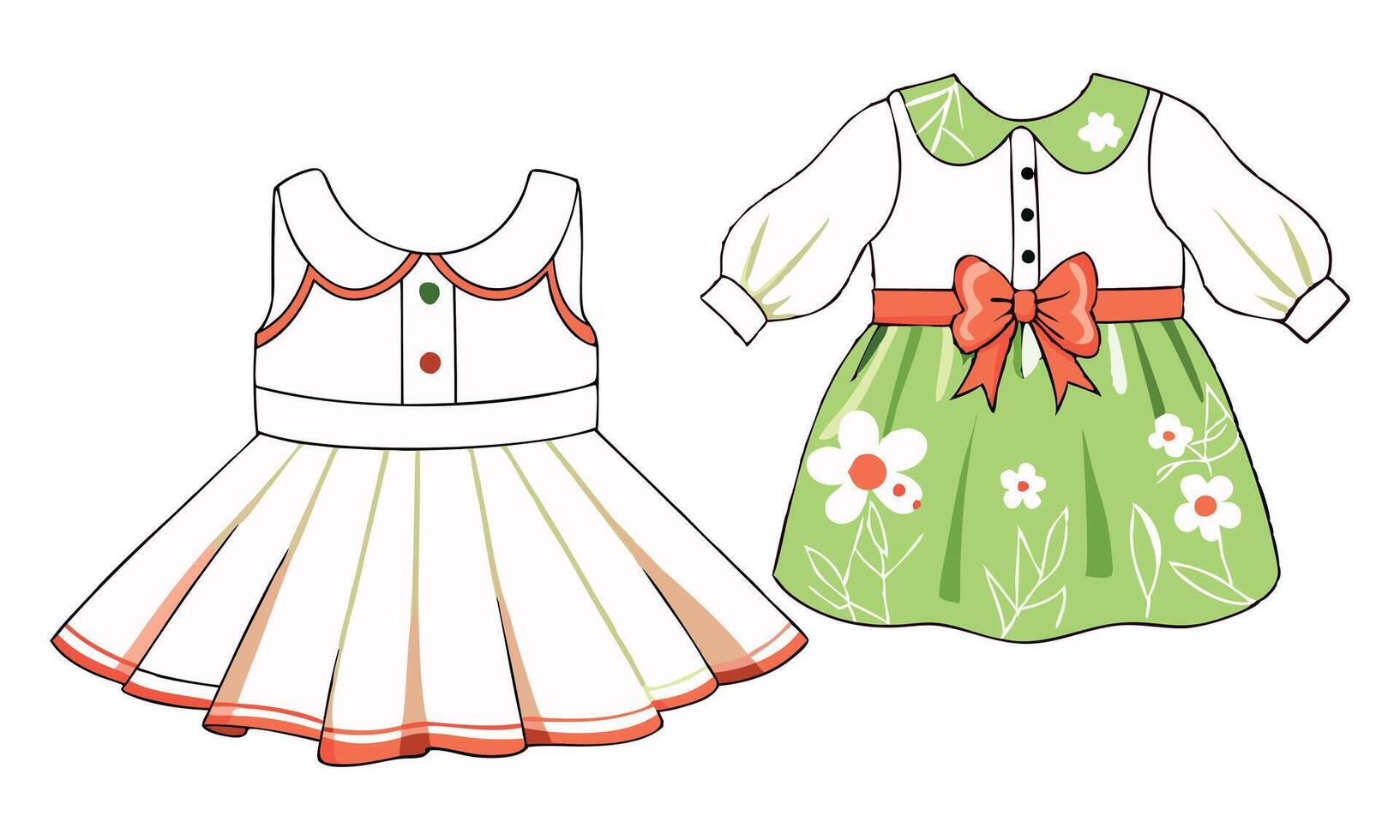 Two baby girl's dresses in a cartoon style vector