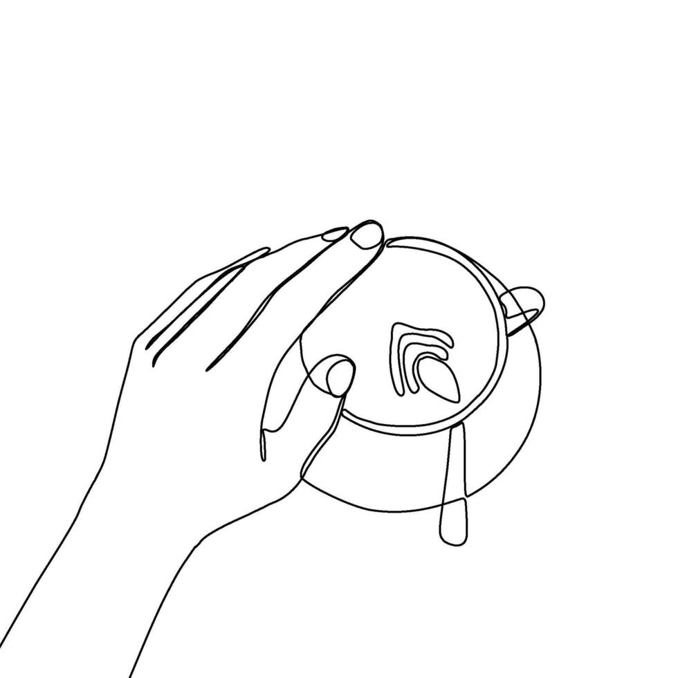 A hand holding a cup with a spoon in it vector