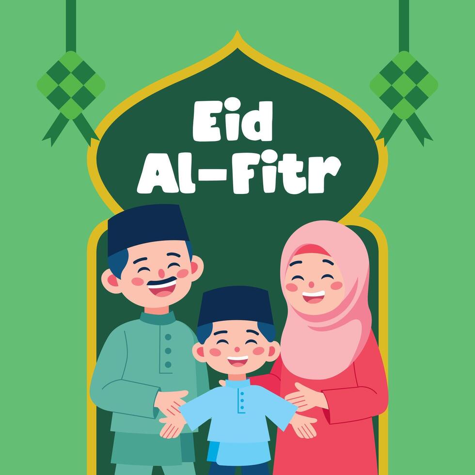 Family Celebration of Eid Al-Fitr Illustration vector