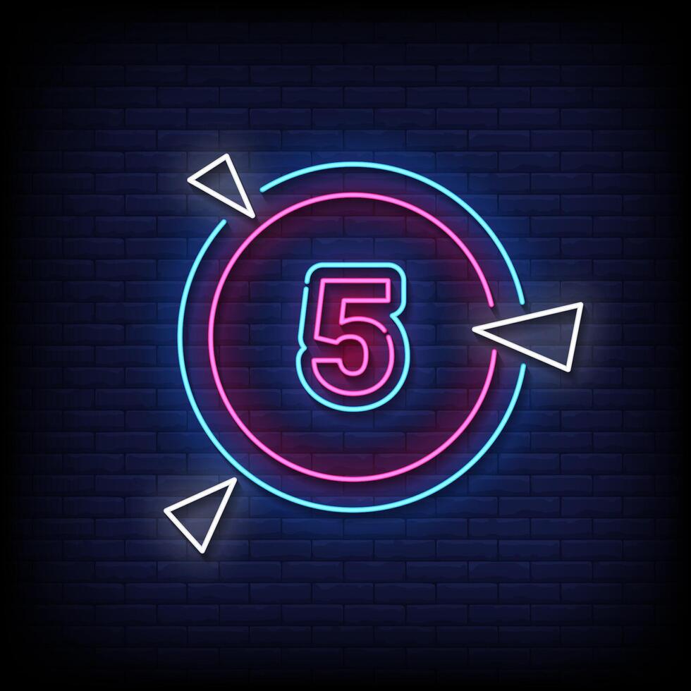 number 5 in the circle neon sign with brick wall background vector