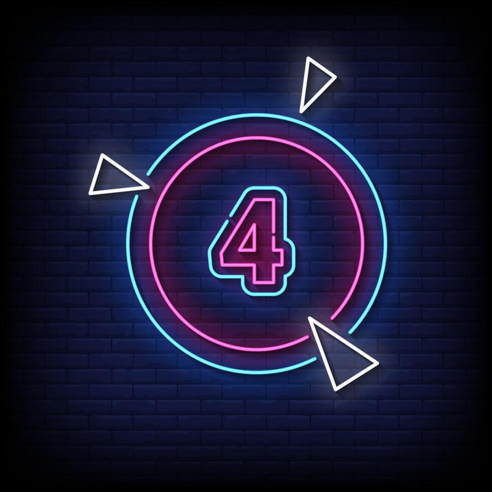 number 4 in the circle neon sign with brick wall background vector