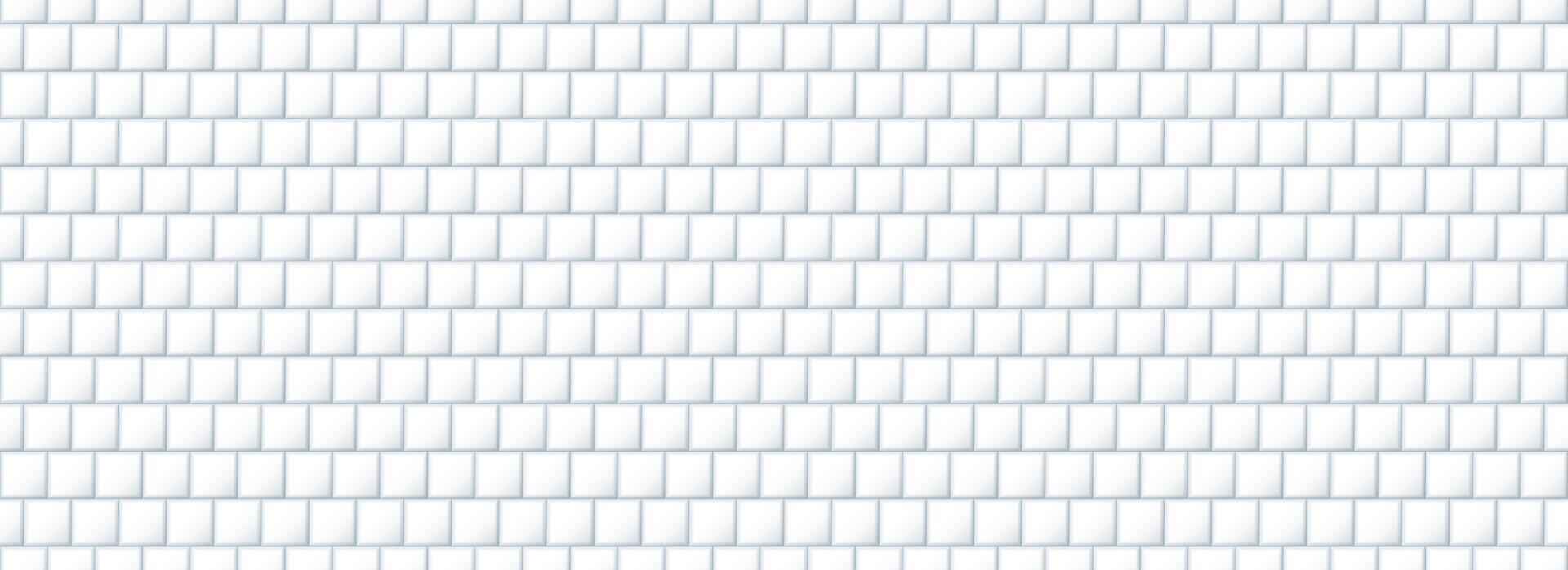 Seamless white tile pattern. Square ceramic tiled texture for bathroom wall, kitchen floor, pool surface. Repeating mosaic grid background. Repeated light grey brick wallpaper. vector
