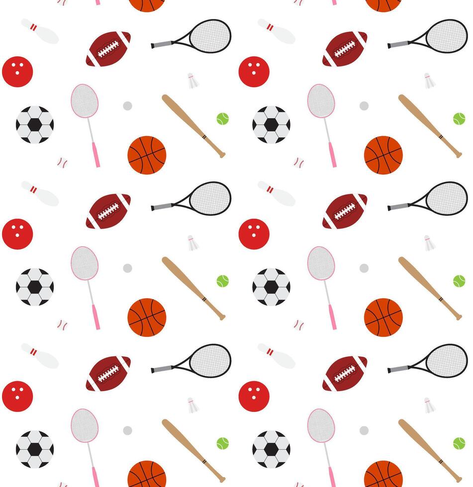 Seamless pattern of flat outline sport equipments vector