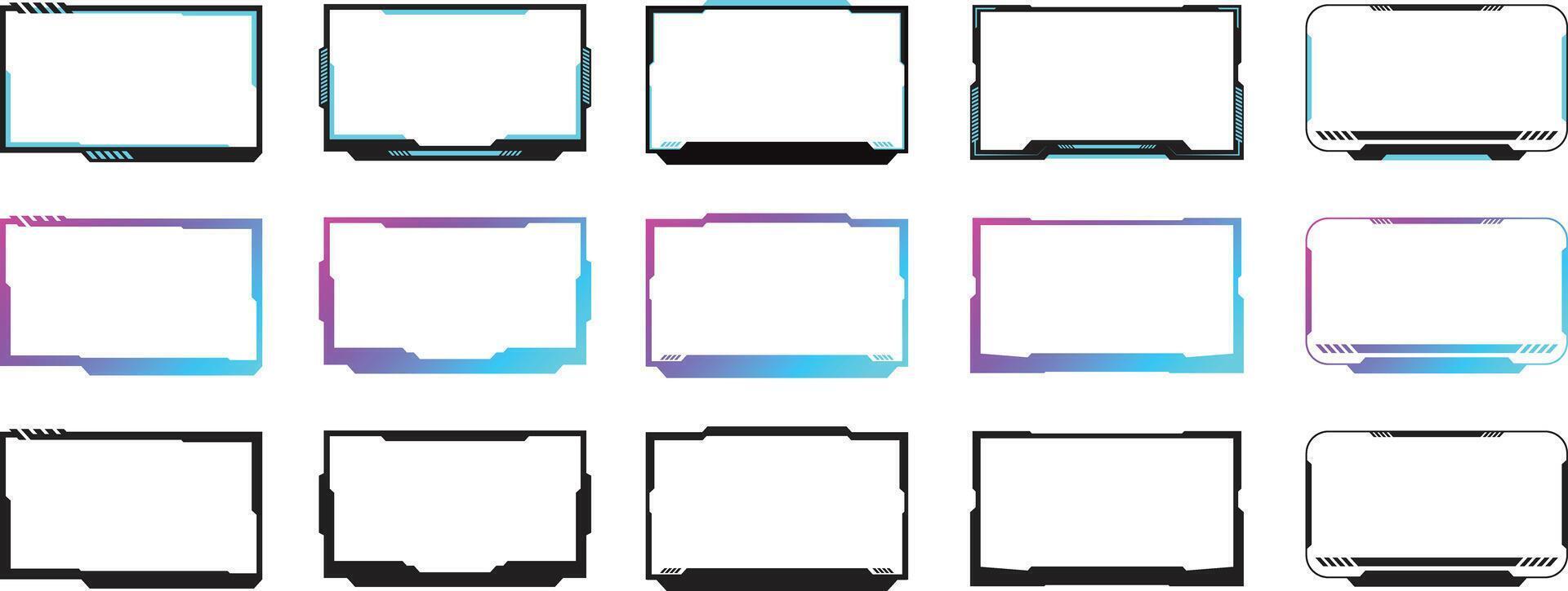 Set of live stream overlay panel design. Twitch live stream overlay face. Futuristic digital streaming screen interface vector