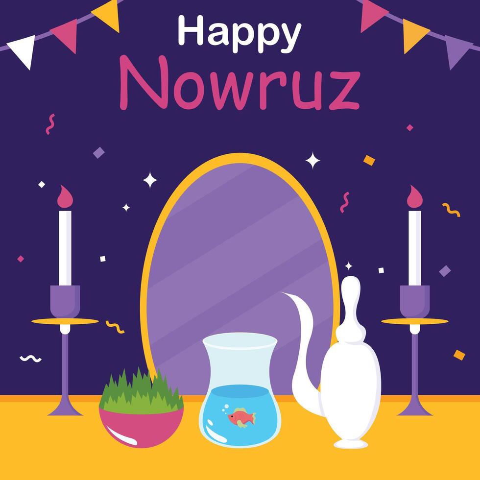illustration graphic of arrangement of celebratory equipment on the dressing table, perfect for international day, happy nowruz, celebrate, greeting card, etc. vector