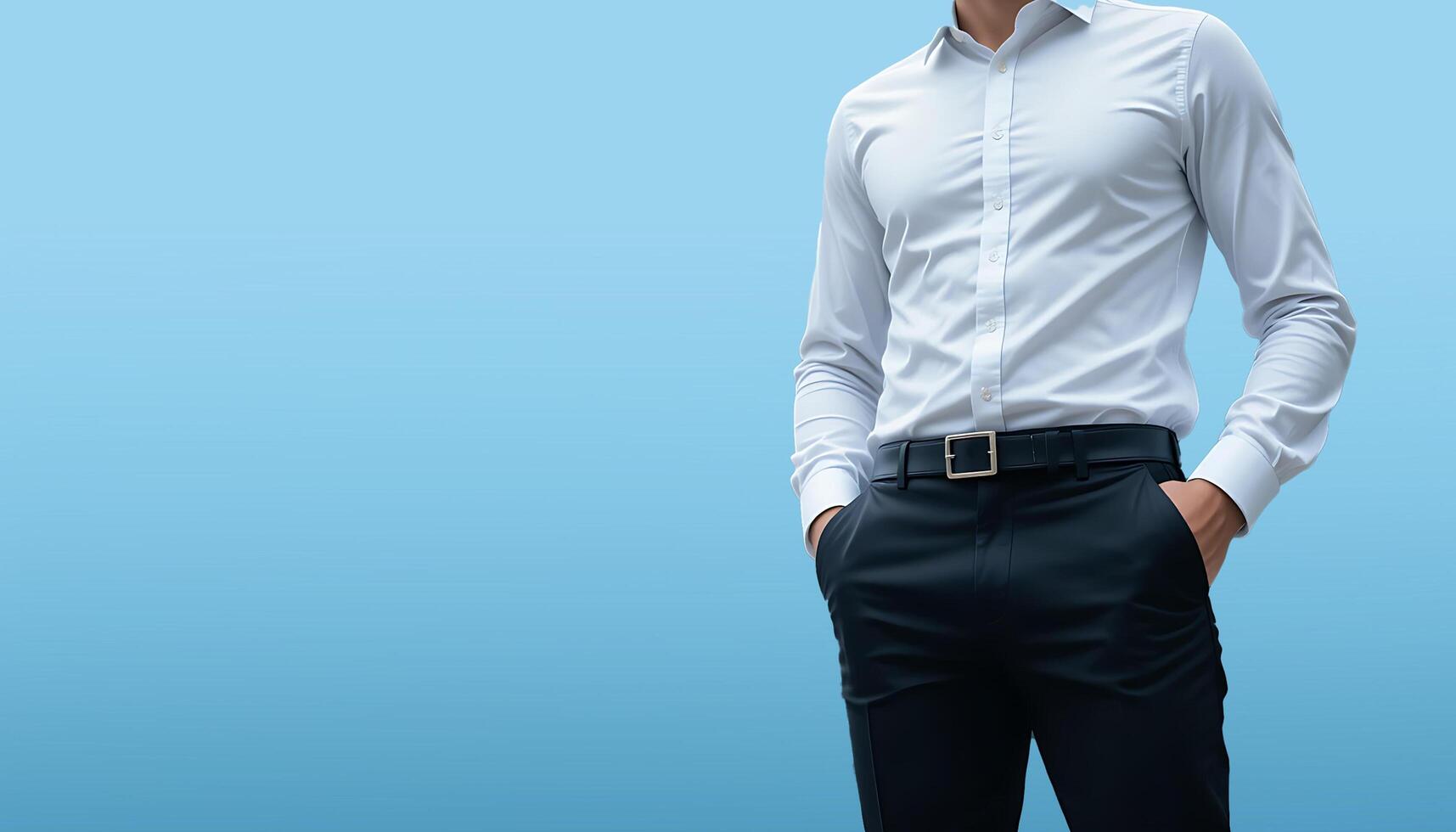Handsome Man in Business Casual Attire with Hands in Pockets photo