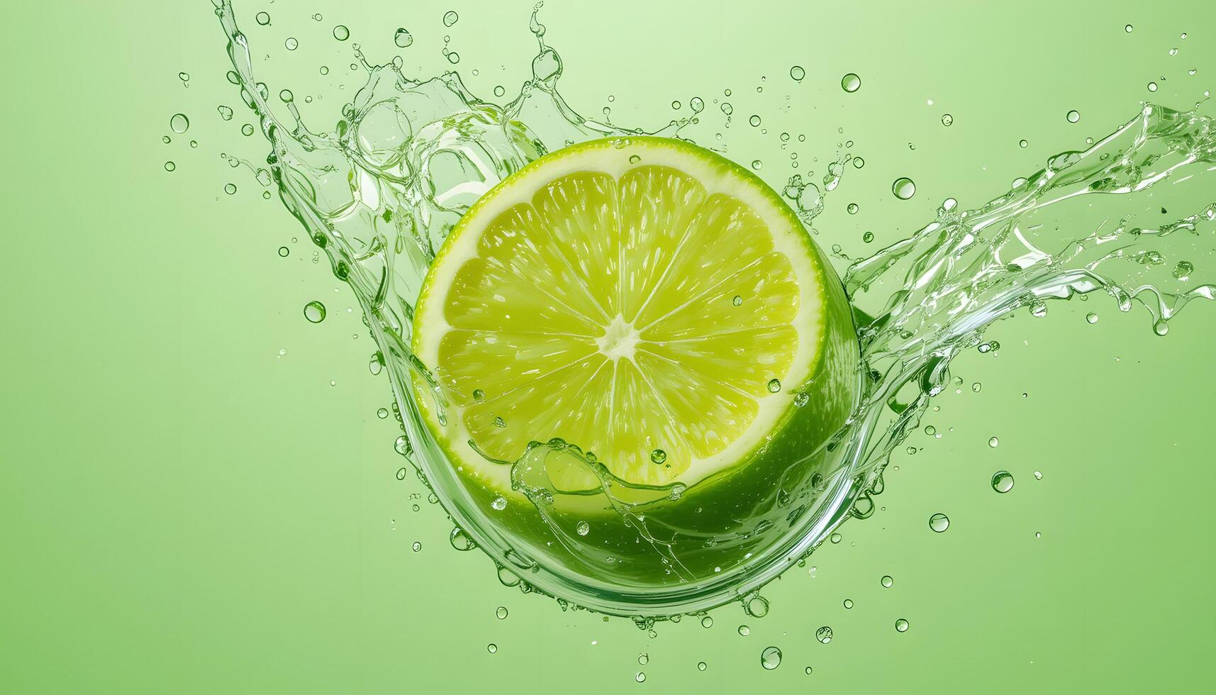 A vibrant green lime fruit falling into water, capturing a refreshing summer splash photo
