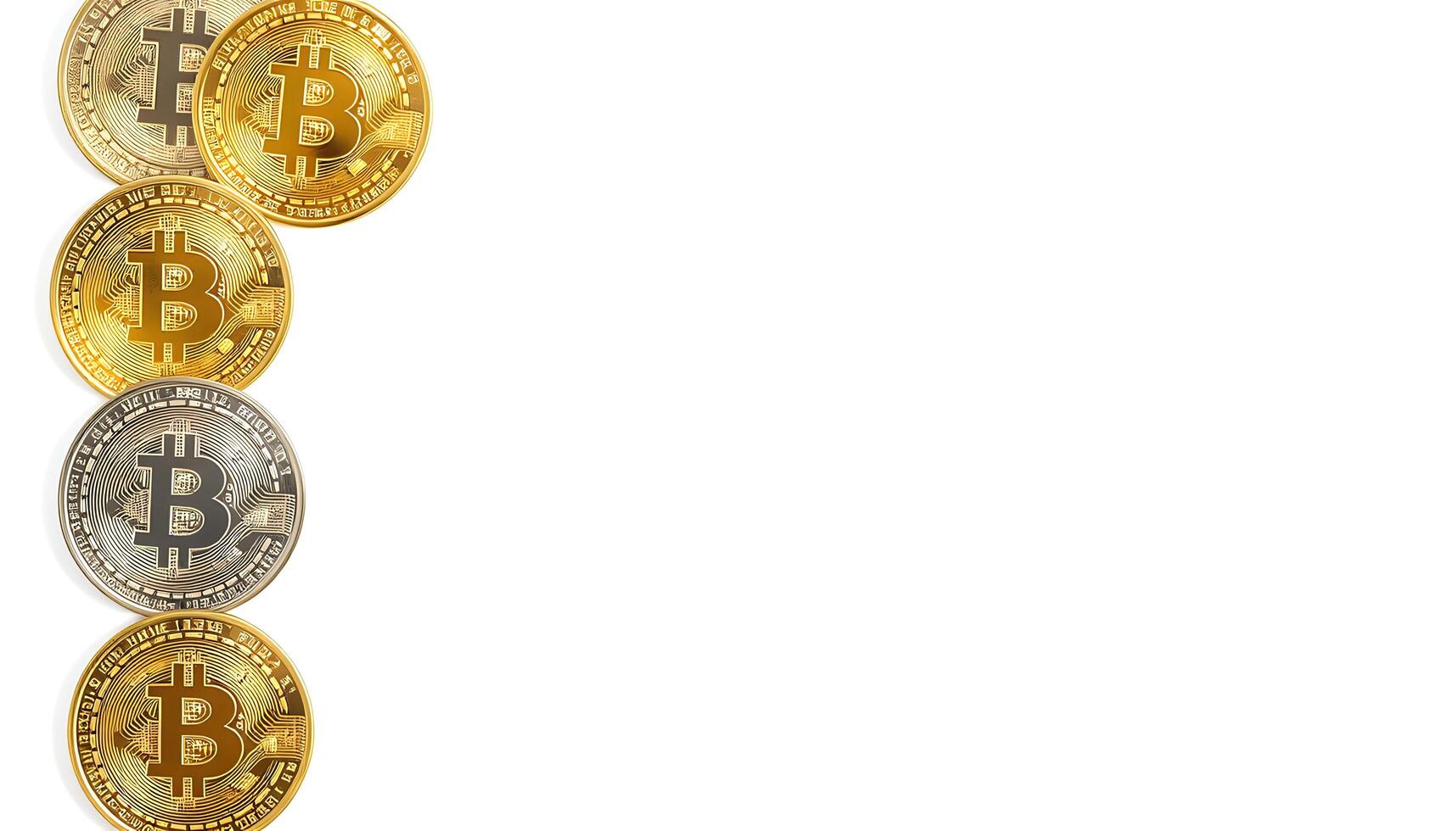 Vertical Bitcoin Wealth Displayed in Gold, Silver, and Black on White Background photo