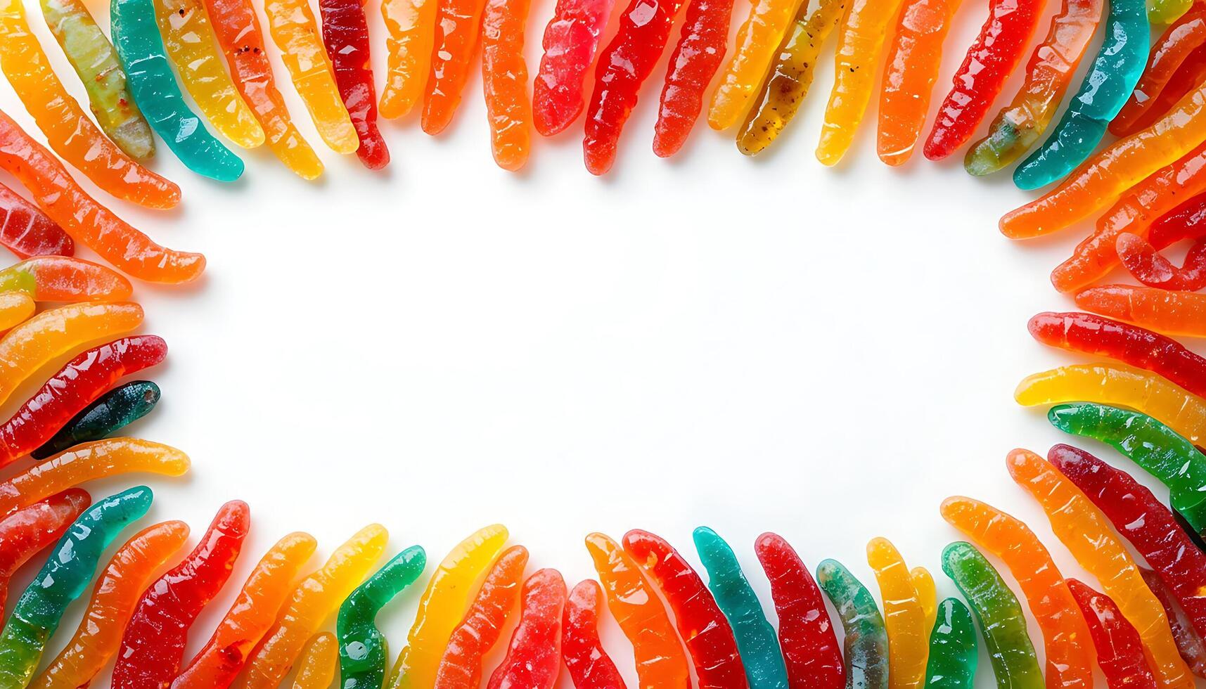 Sweet and sour gummy worms with white empty space photo
