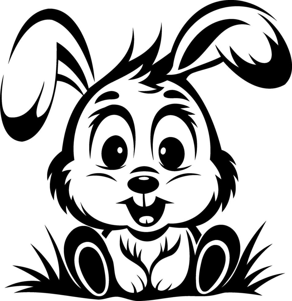 Bunny Cute cartoon bunny with big eyes and floppy ears sitting in grass. vector