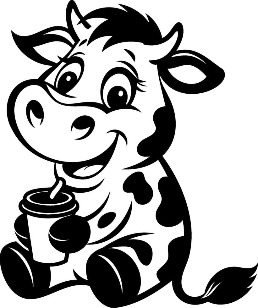 Cartoon cow drinking from a cup vector