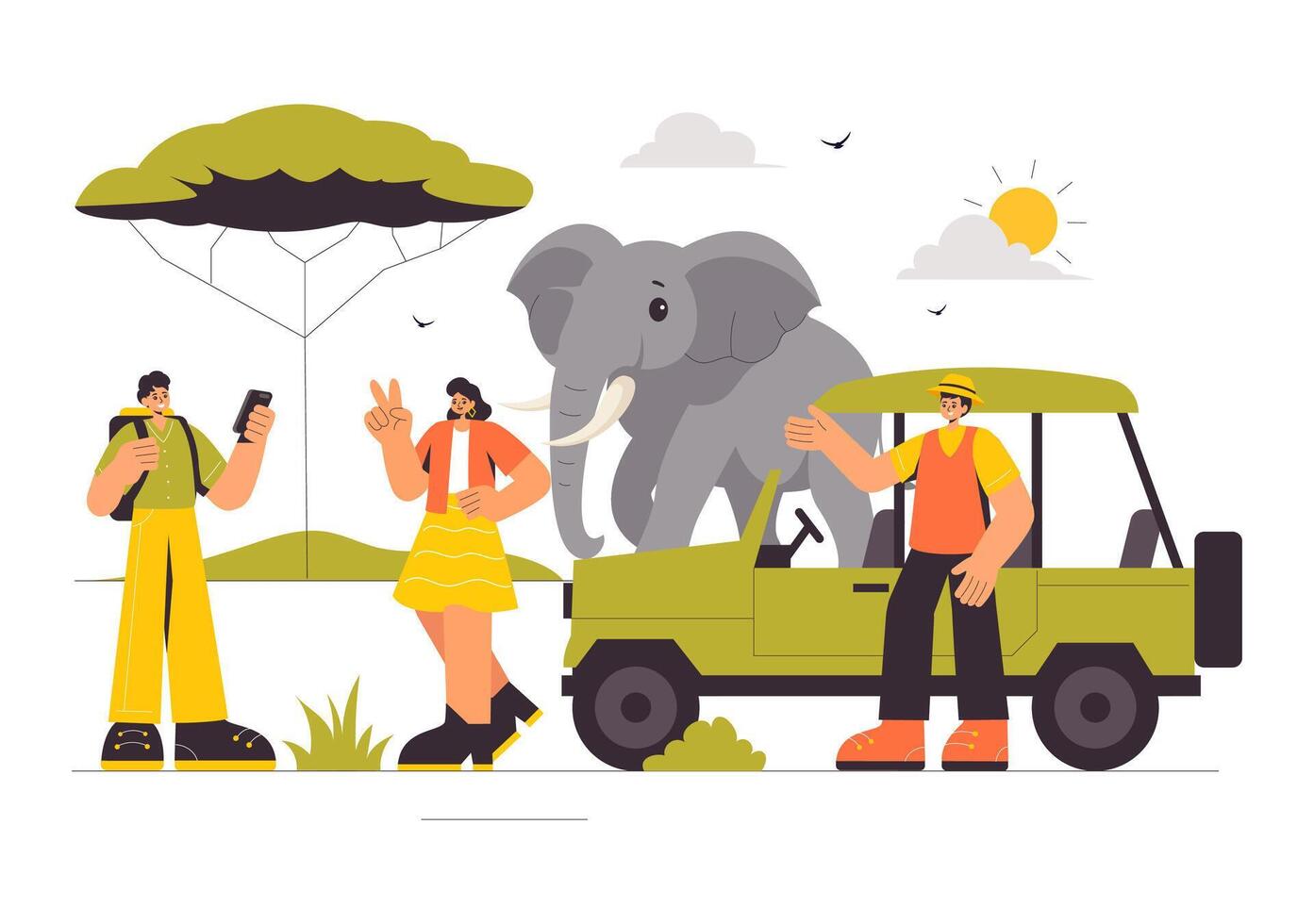 A Fun Day at the Zoo Visitors Exploring a Wildlife Safari with African Animals in a Cartoon Background vector