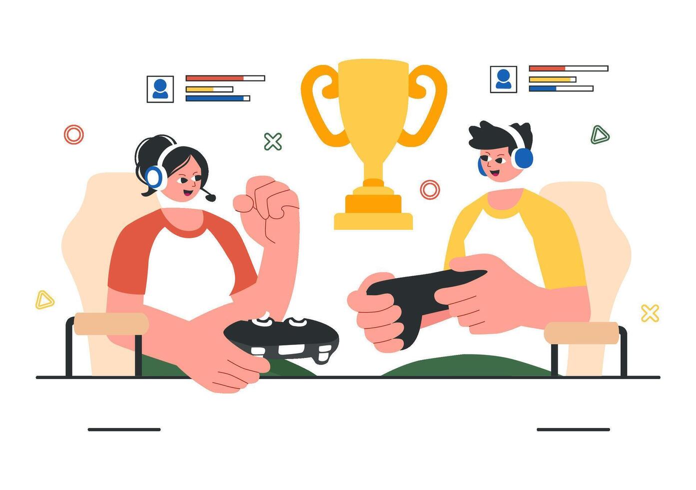E-Sports Illustration with Gamers Engaged in an Online Battle Tournament vector