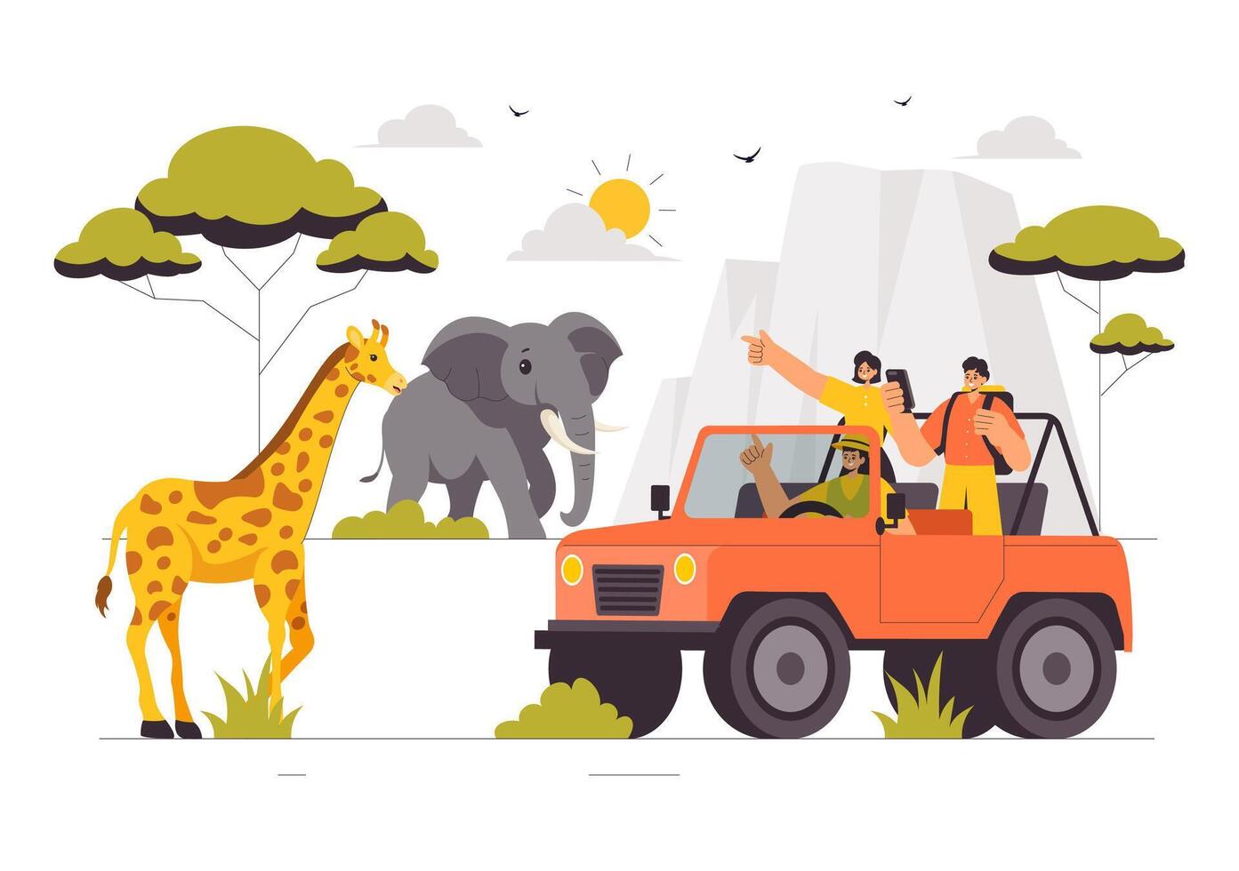Zoo Safari Exploration a Illustration of Visitors Observing Exotic Animals in a Fun Cartoon Scene vector