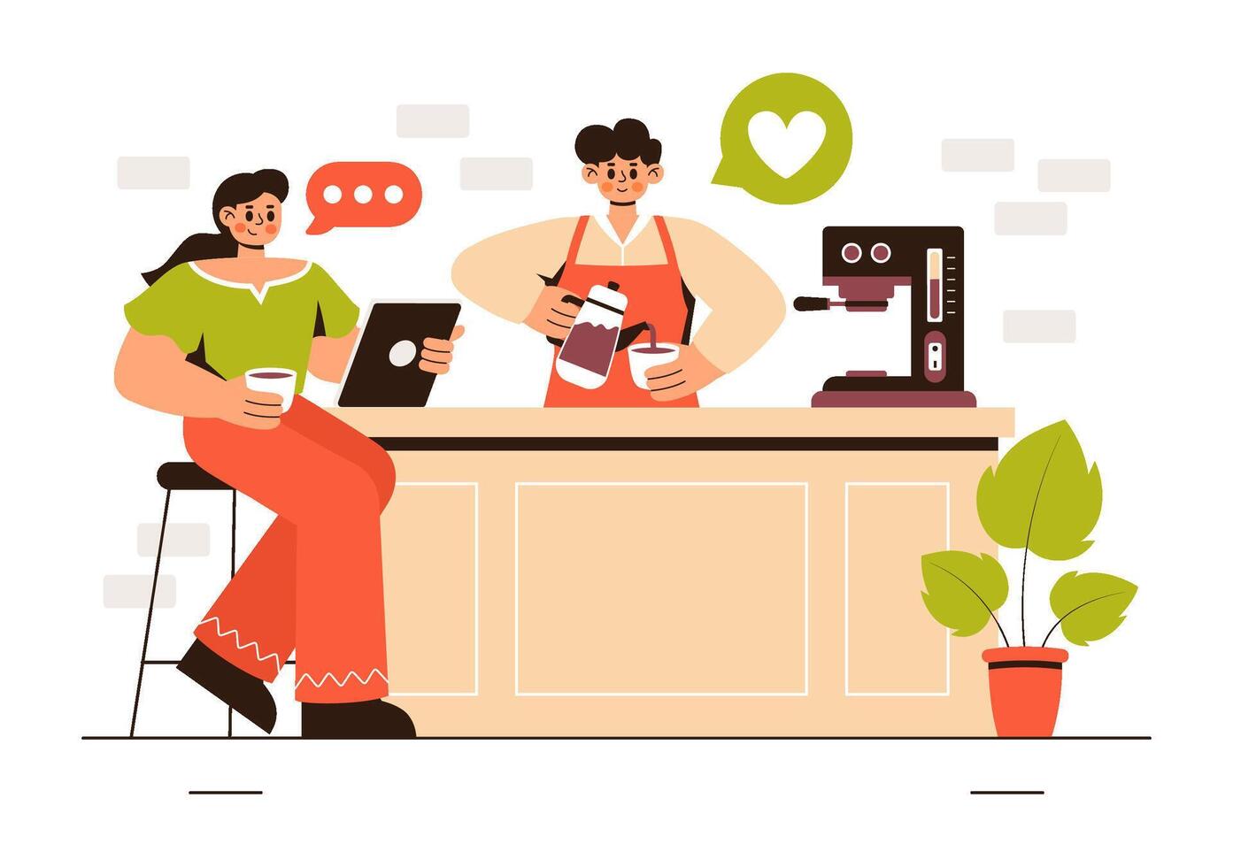 Coffee Tasting Event Illustration with Barista Serving Freshly Brewed Coffee vector