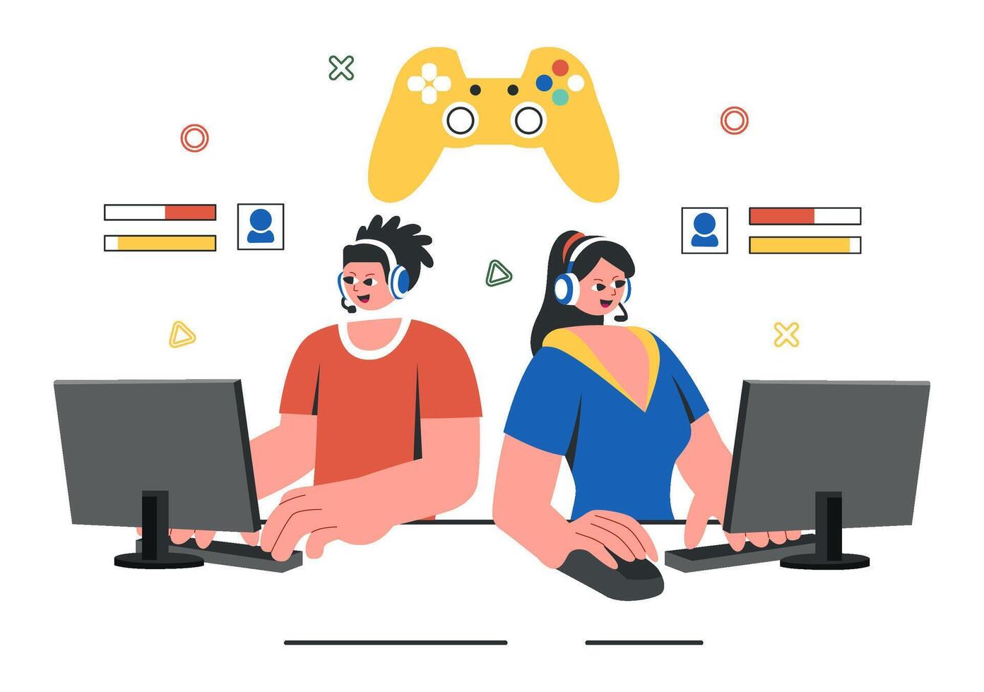 Professional E-Sports Competition Illustration with Gamers in Action vector